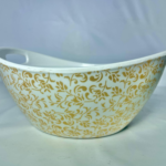 Elegant Serving Bowl with Gold Floral Pattern, White and Gold, Plastic