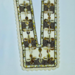 Handcrafted Cowrie Shell V-Neck Patch, Natural Beaded Applique with Floral Cross Pattern, Bohemian Style Trim for Ethnic Wear and Resort Clothing, Cream and Brown - Image 2