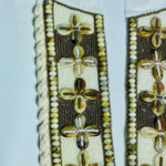 Handcrafted Cowrie Shell V-Neck Patch, Natural Beaded Applique with Floral Cross Pattern, Bohemian Style Trim for Ethnic Wear and Resort Clothing, Cream and Brown - Image 6