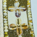 Handcrafted Cowrie Shell V-Neck Patch, Natural Beaded Applique with Floral Cross Pattern, Bohemian Style Trim for Ethnic Wear and Resort Clothing, Cream and Brown - Image 9