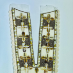Handcrafted Cowrie Shell V-Neck Patch, Natural Beaded Applique with Floral Cross Pattern, Bohemian Style Trim for Ethnic Wear and Resort Clothing, Cream and Brown - Image 4