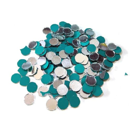 Traditional Shisha Mirrors, Round Mirror Discs, Silver and Teal, for Indian Embroidery, Textile Art, Craft Projects, Decorative Accessories