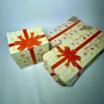 Decorative Gift Box with Red Ribbon and Floral Print, Cardboard, pack of 50