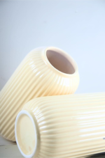 Decorative Ceramic Flower Vase, 23 cm Height, Ribbed Design, Light Yellow with Artificial Flowers - Image 3