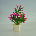 Artificial Plant with Pink-Tipped Leaves in White Plastic Pot,Decorative Faux Plant for Indoor Display, Modern Contemporary Style - Image 4