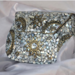 Designer Mosaic Mirror Clutch Bag, Handcrafted Brass Embellishments, Silver-Toned Glass Tiles, Chain Strap - Image 3