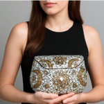 Designer Mosaic Mirror Clutch Bag, Handcrafted Brass Embellishments, Silver-Toned Glass Tiles, Chain Strap - Image 4