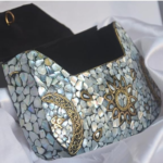 Designer Mosaic Mirror Clutch Bag, Handcrafted Brass Embellishments, Silver-Toned Glass Tiles, Chain Strap - Image 5