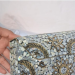 Designer Mosaic Mirror Clutch Bag, Handcrafted Brass Embellishments, Silver-Toned Glass Tiles, Chain Strap - Image 6