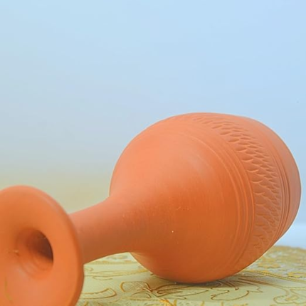 Handcrafted Terracotta Wine Glass, Traditional Clay Goblet with Textured Design