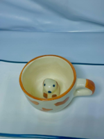 Novelty Ceramic Coffee Mug with Hidden Dog Design, Orange Heart Pattern, White - Image 3