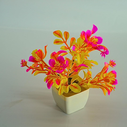 Artificial Neon Pink and Yellow Plant in White Plastic Pot, Modern Contemporary Decorative Faux Plant, Indoor Use