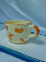 Novelty Ceramic Coffee Mug with Hidden Dog Design, Orange Heart Pattern, White - Image 4