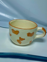 Novelty Ceramic Coffee Mug with Hidden Dog Design, Orange Heart Pattern, White - Image 7