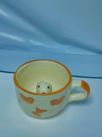 Novelty Ceramic Coffee Mug with Hidden Dog Design, Orange Heart Pattern, White - Image 6