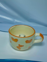 Novelty Ceramic Coffee Mug with Hidden Dog Design, Orange Heart Pattern, White - Image 5
