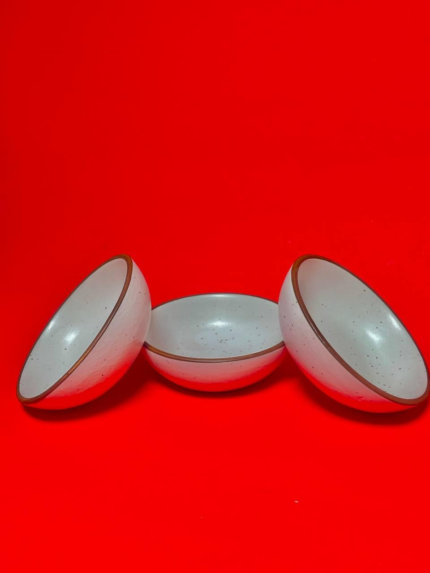 Ceramic Serving Bowls, White Speckled, Brown Rim, Set of 3 Brand: Generic