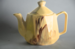 Ceramic Tea Set with Marble Pattern, 7-Piece, Yellow with Brown Swirls, 1 Teapot and 6 Cups - Image 4