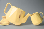 Ceramic Tea Set with Marble Pattern, 7-Piece, Yellow with Brown Swirls, 1 Teapot and 6 Cups - Image 5