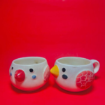 Ceramic Love Bird Coffee Mugs, White with Polka Dots, Set of 2