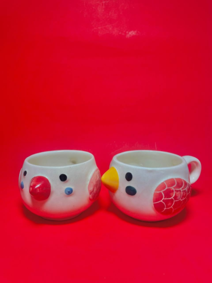 Ceramic Love Bird Coffee Mugs, White with Polka Dots, Set of 2