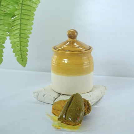 Handcrafted Ceramic Pickle Jar, Dual-Tone Yellow and White, Traditional Kitchen Storage Container, 500ml Capacity