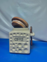Ceramic Coffee Canister with Wooden Lid and Scoop, Dimpled Design, White - Image 4