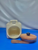 Ceramic Coffee Canister with Wooden Lid and Scoop, Dimpled Design, White - Image 5