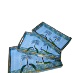 Decorative Wooden Serving Trays Set, Peacock Paradise Design with Gold Trim, 3-Piece Nesting Trays