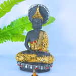 Decorative Buddha Statue, Matte Black and Gold Finish, with Crystal Embellishments, Meditation Home Decor - Image 2