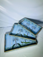 Decorative Wooden Serving Trays Set, Peacock Paradise Design with Gold Trim, 3-Piece Nesting Trays - Image 2