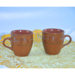 Handcrafted Warli Art Ceramic Coffee Cups, Traditional Indian Tribal Design, Brown, Set of 2 - Image 2