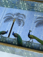 Decorative Wooden Serving Trays Set, Peacock Paradise Design with Gold Trim, 3-Piece Nesting Trays - Image 5