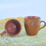 Handcrafted Warli Art Ceramic Coffee Cups, Traditional Indian Tribal Design, Brown, Set of 2 - Image 3