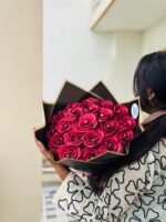 Red Rose Bouquet, Cloth and Ribbon Flowers - Image 2