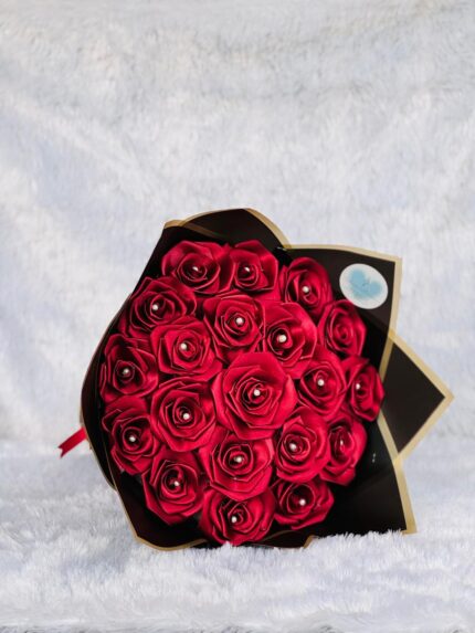 Red Rose Bouquet, Cloth and Ribbon Flowers